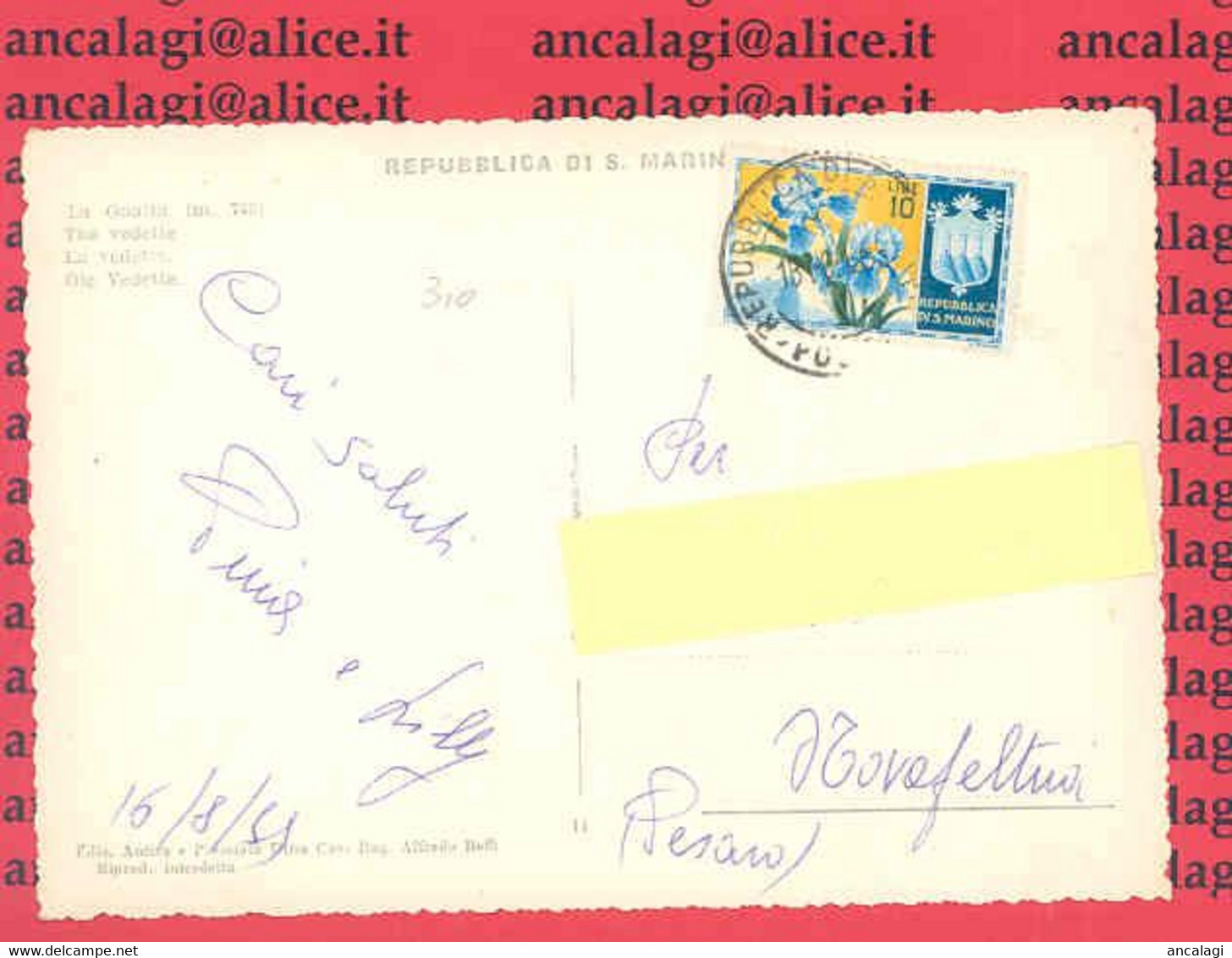 SAN MARINO 1955 - St.Post.020 - Cartina Illustrata Affrancata Con Lire 10 Serie "FIORI" - Vedi Descrizione - - Covers & Documents