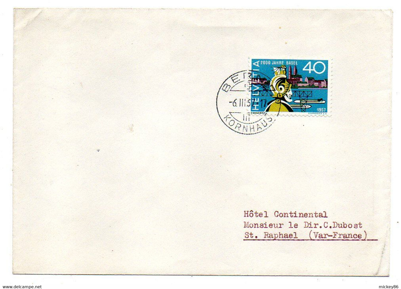 SUISSE -1957--lettre De BERNE Pour St RAPHAEL-83 (France).timbre..cachet .....à Saisir - Covers & Documents