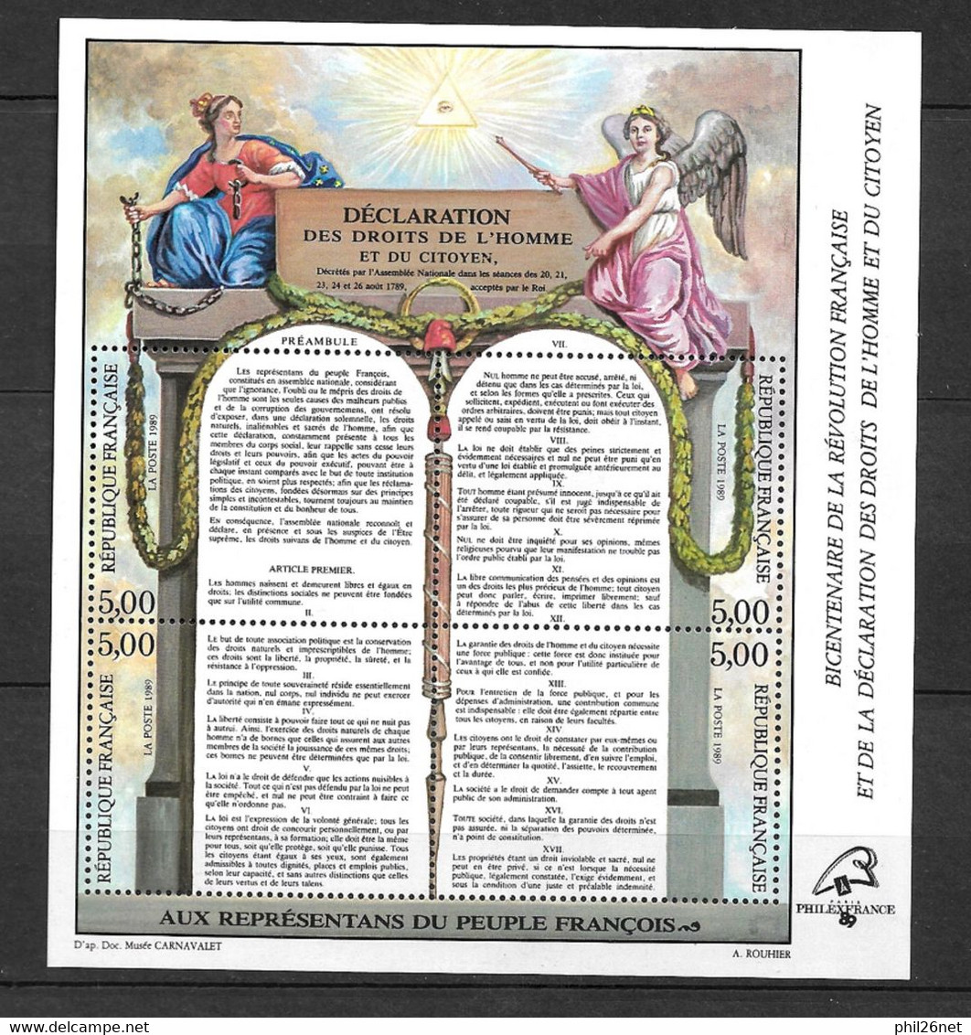 France Bloc N°11 Déclaration De Droits De L'Homme  Neufs * *  B/T B Voir Scans  Au Prix De La Poste En 1989 Soldes ! ! ! - French Revolution