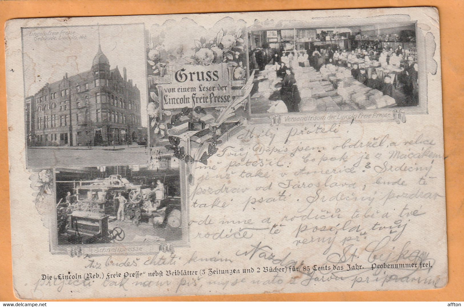 Gruss LIncoln Freie Presse Nebraska 1906 Postcard - Lincoln