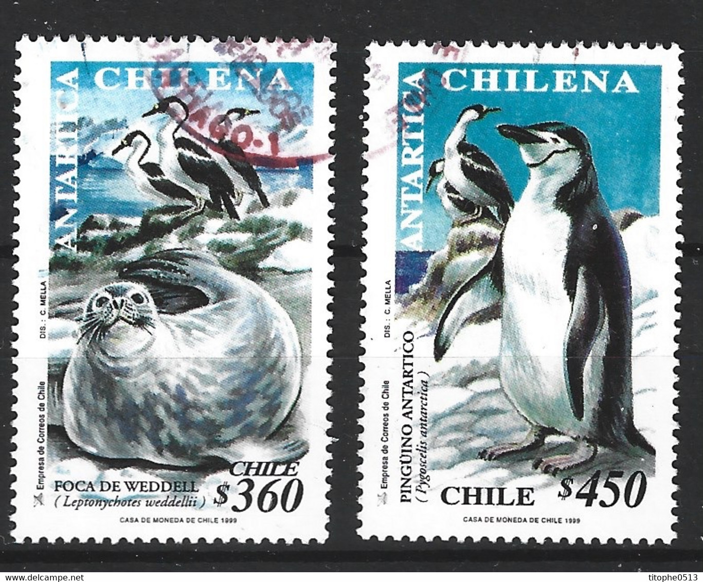 CHILI. N°1488-9 Oblitérés De 1999. Phoque/Manchot. - Faune Antarctique