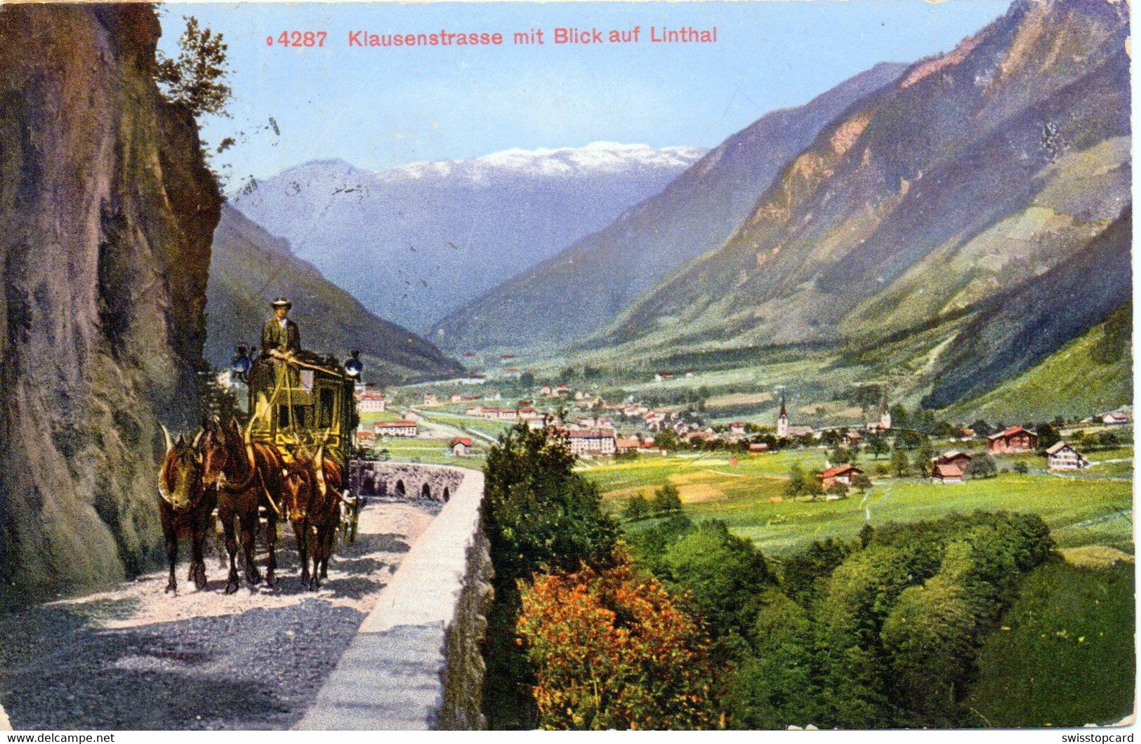 KLAUSENSTRASSE Mit Blick Auf Linthal Postkutsche Gel. 1918 N. Schlieren - Linthal