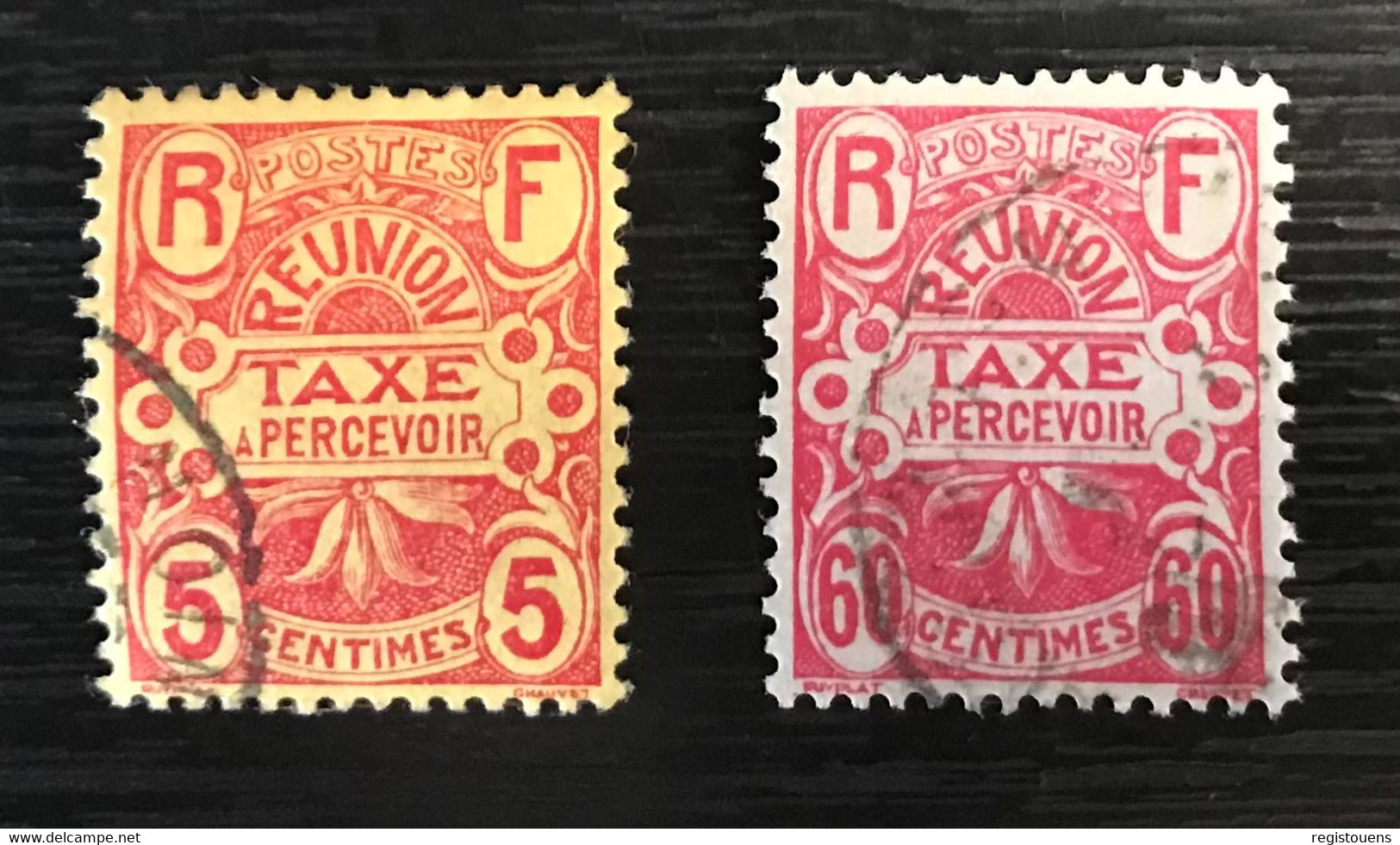 Lot De 2 Timbres Taxes Oblitérés Réunion 1907 - Timbres-taxe