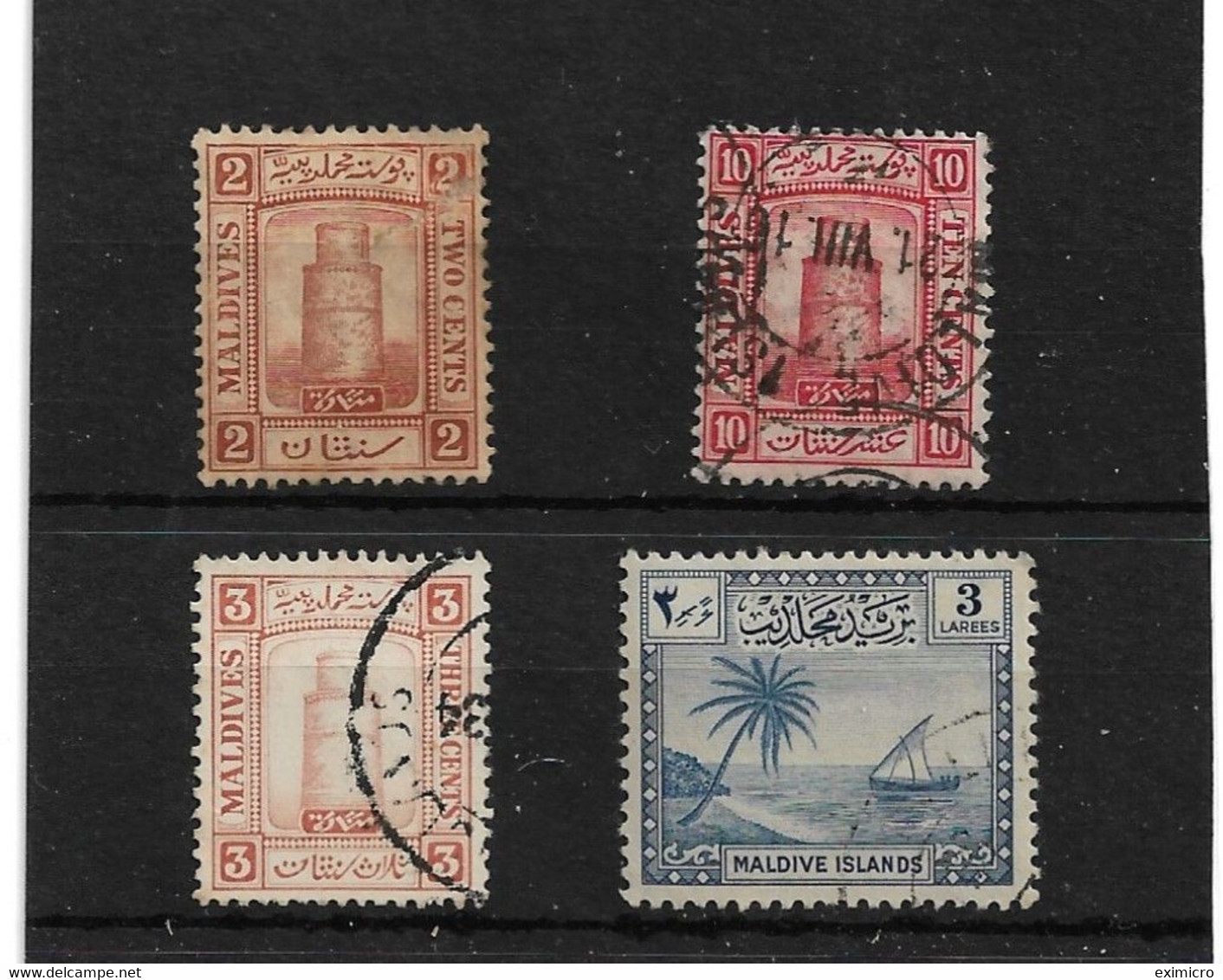 MALDIVE ISLANDS 1909 - 1950 FINE USED SELECTION SG 7a, 10, 12B, 22 Cat £9 - Maldives (...-1965)