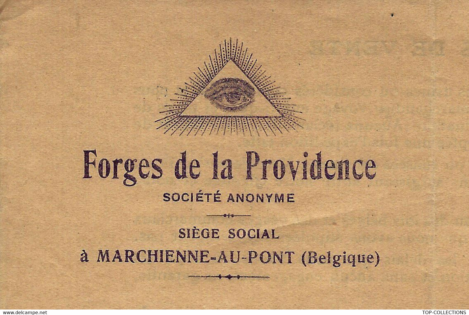 F.4202  1927 ENTETE FRANC MACONNERIE FreeMasonry  FORGES DE LA PROVIDENCE  Marchienne Au Pont Belgique S V. HISTORIQUE - 1900 – 1949