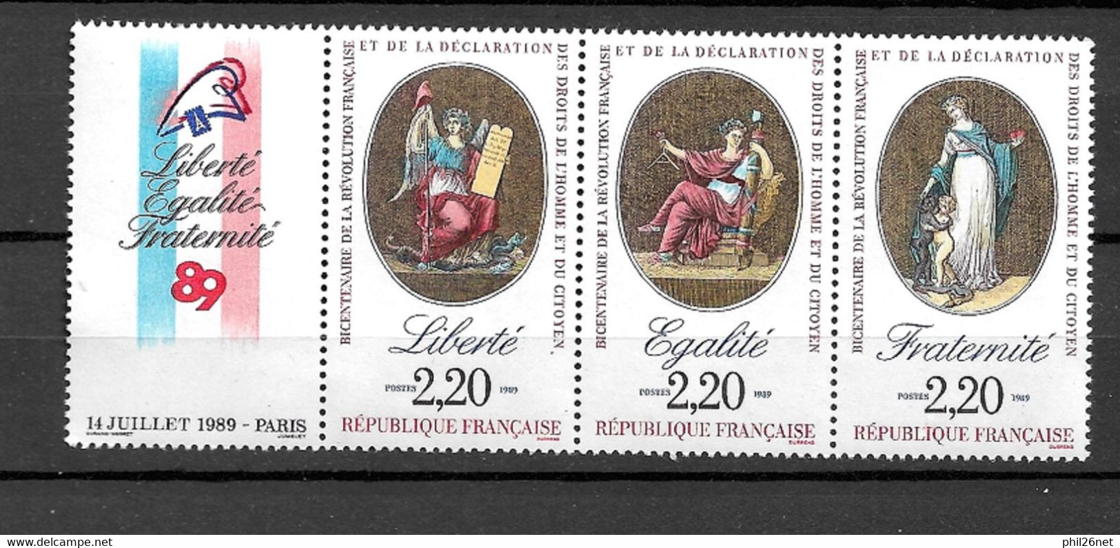 France Triptyque N° T 2576 Révolution Française Liberté - Egalité- Fraternité  Neufs * *  B/T B Voir Scans Soldes ! ! ! - Franz. Revolution