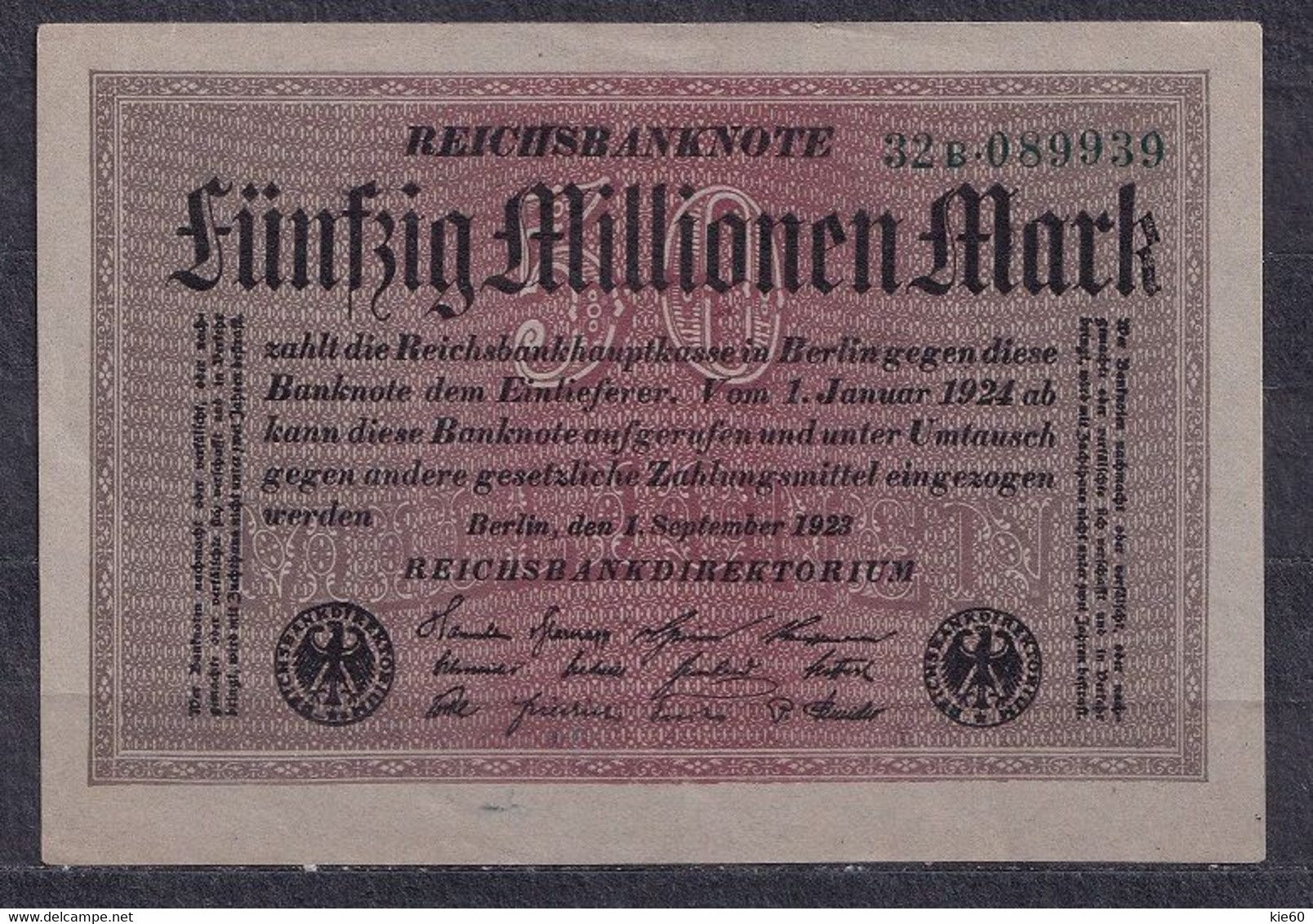 Germany - 1923 - 50 000 000 Mark  - Wmk  Small Crucifera Blassoms.. R108b.. UNC - 50 Millionen Mark