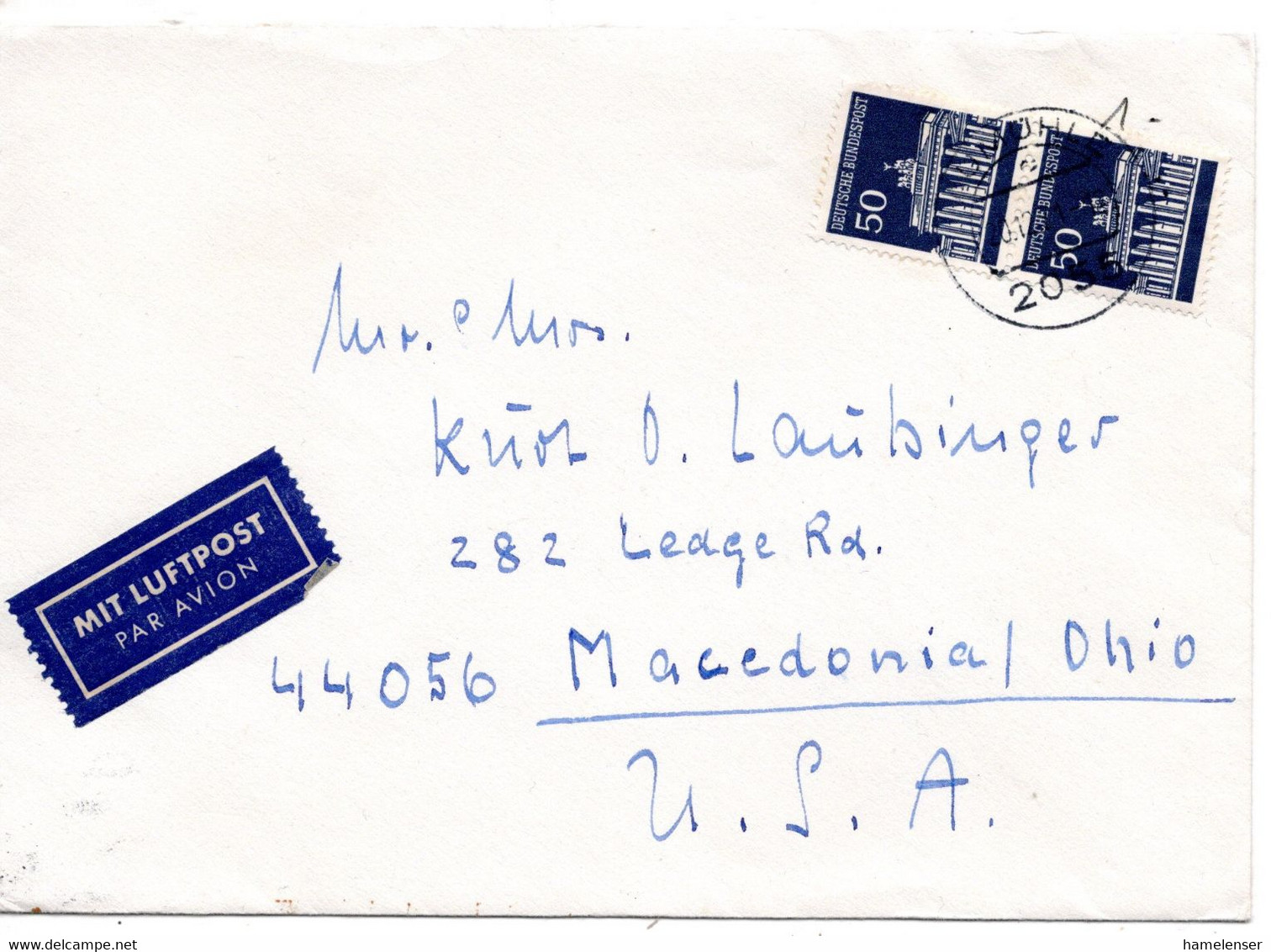 63554 - Bund - 1971 - 2@50Pfg Brandenburger Tor A LpBf AUMUEHLE -> Macedonia, OH (USA) - Storia Postale