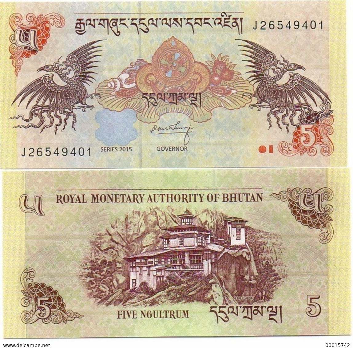 BHUTAN 5 NGULTRUM 2015 UNC  D-0387 - Bhutan