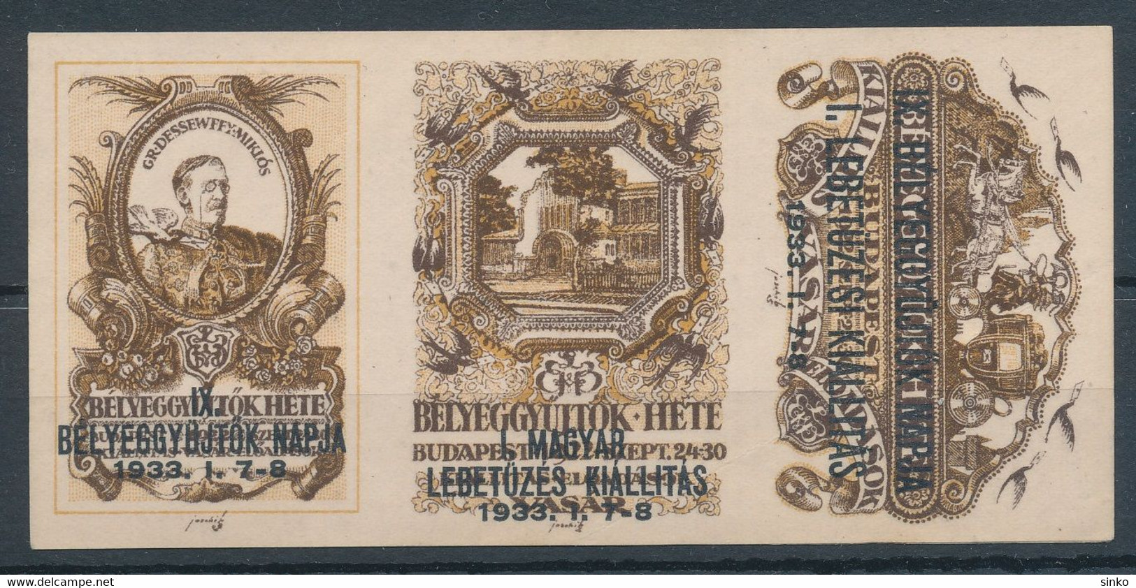 1933. IX. Stamp Collectors' Day I. Spelling Exhibition Budapest - Commemorative Sheet On Cardboard - Hojas Conmemorativas