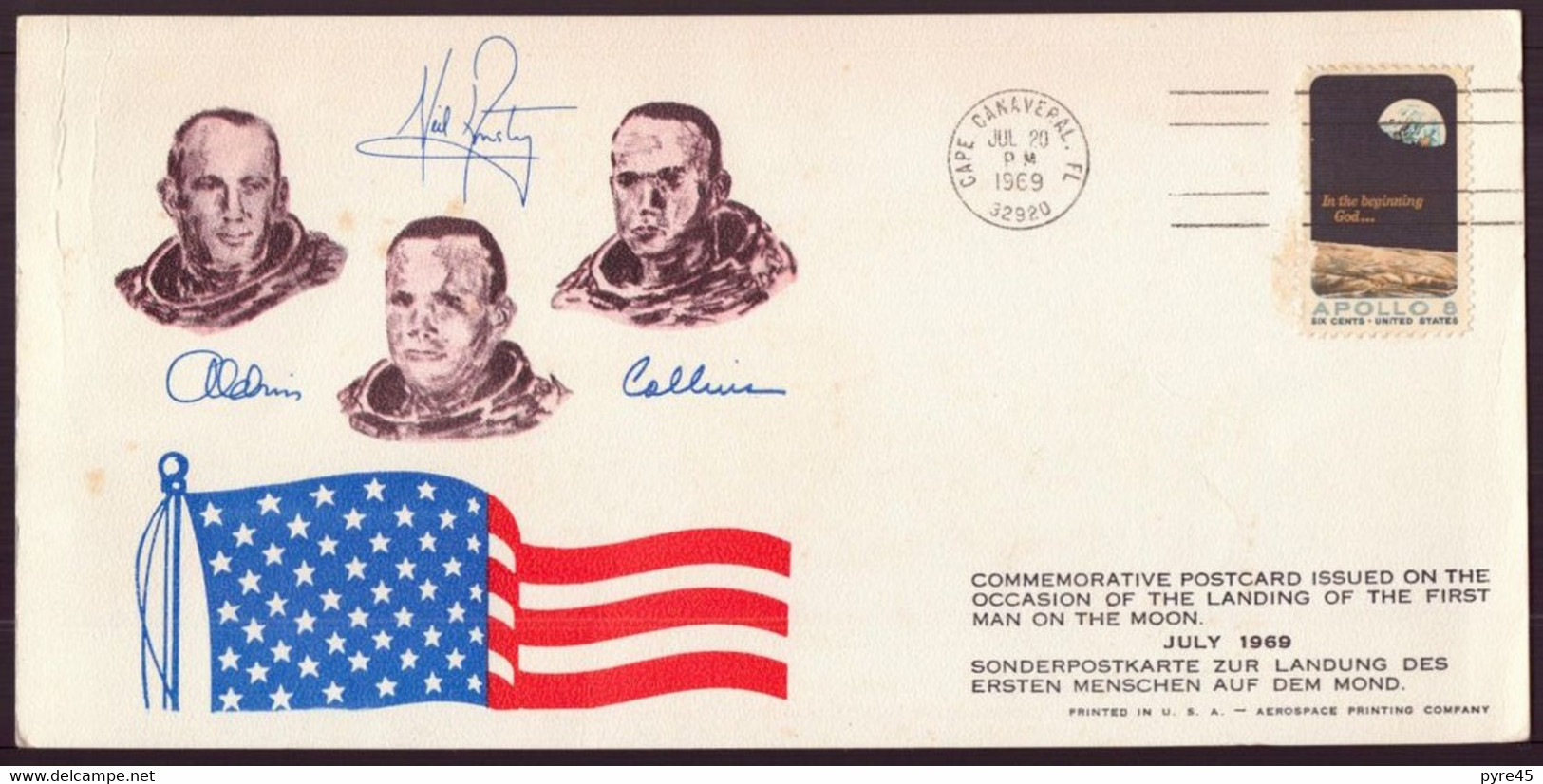 Etats-Unis, Carte Commémorative Du 20 Juillet 1969 Cape Canaveral, Signatures Des Astronautes - Recordatorios