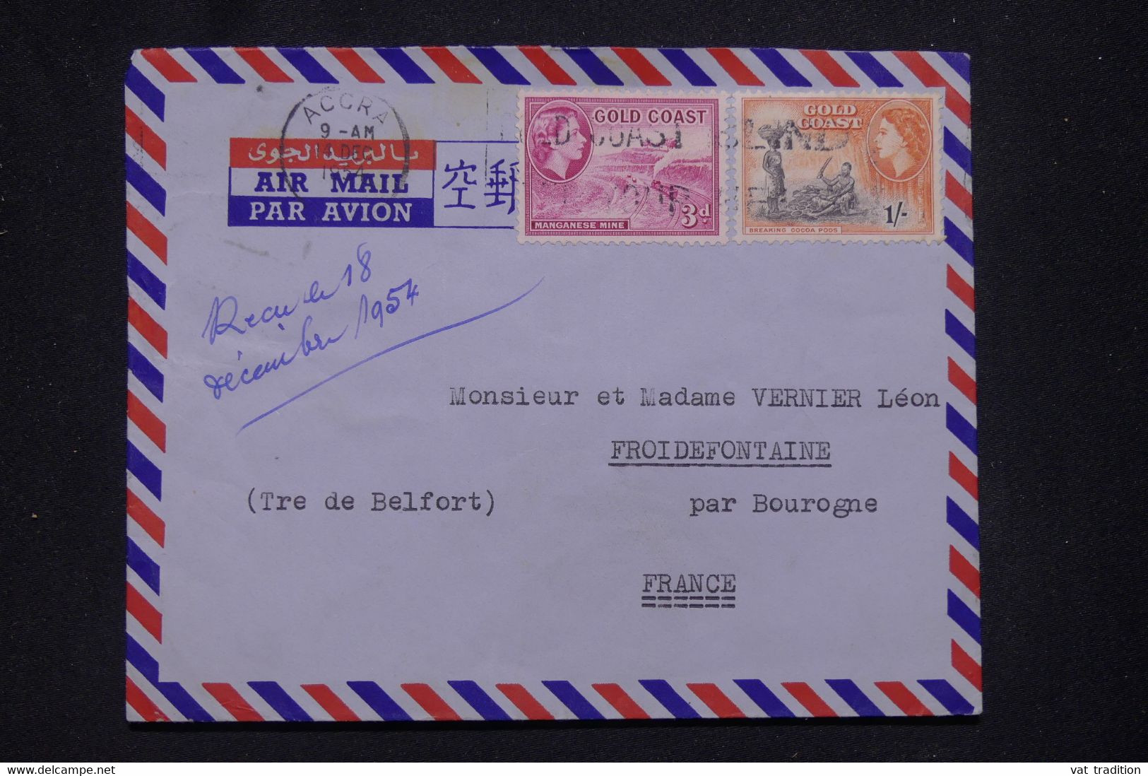COTE D'OR - Enveloppe De Accra Pour La France En 1954 - L 139145 - Costa De Oro (...-1957)