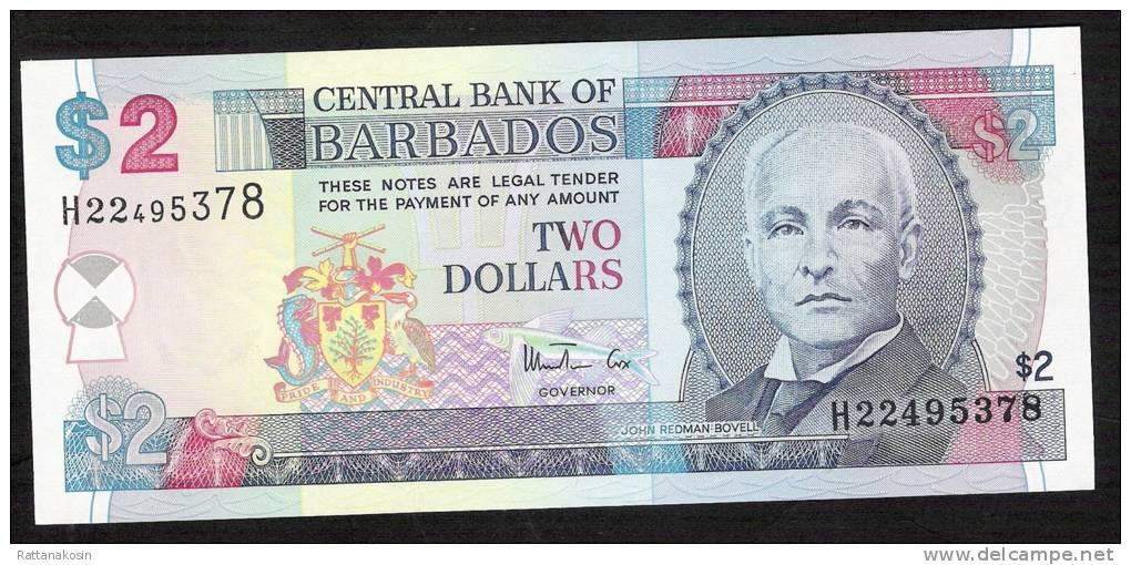 BARBADOS  P54b  2 DOLLARS  1999  #H22   Signature 4     UNC. - Barbados (Barbuda)