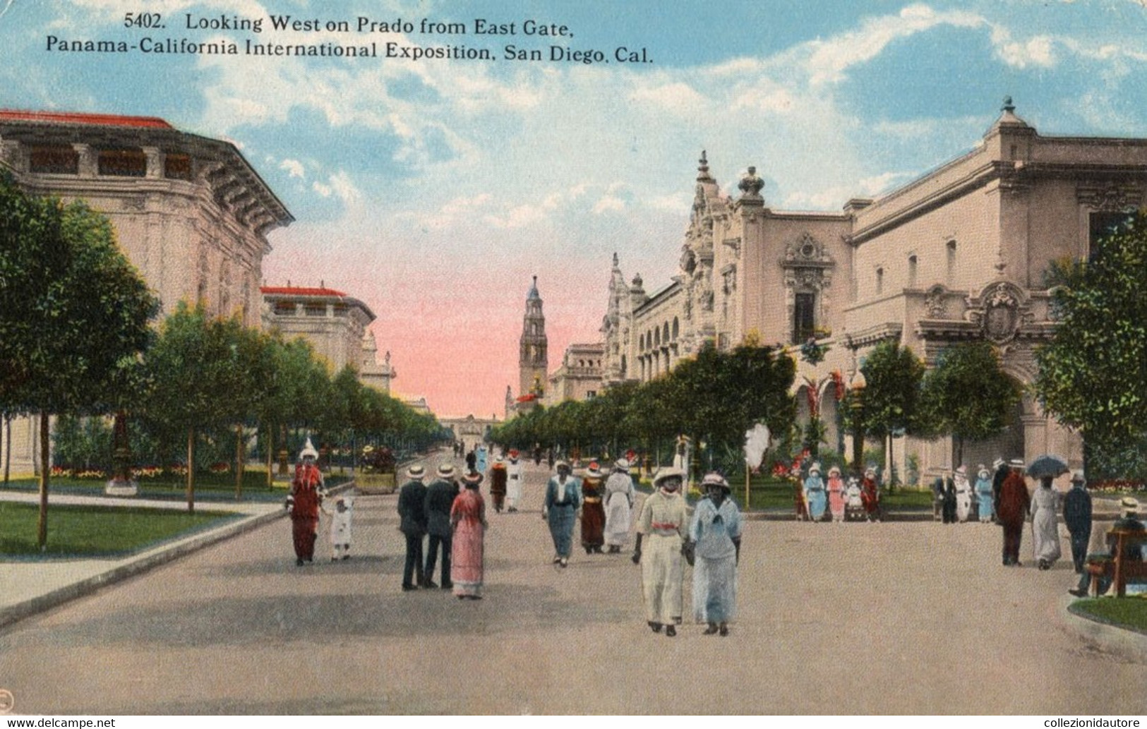 LOOKING WEST ON PRADO FROM EAST GATE - PANAMA - CALIFORNIA - INTERNATIONAL EXPOSITION - SAN DIEGO - CARTOLINA FP NUOVA - San Diego