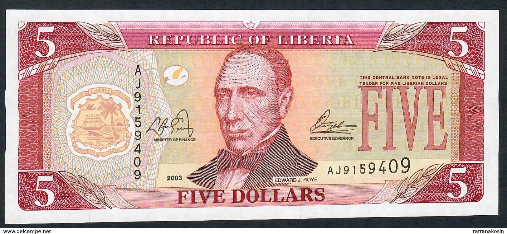 LIBERIA P26 5 DOLLARS 2003 #AJ  UNC. - Liberia