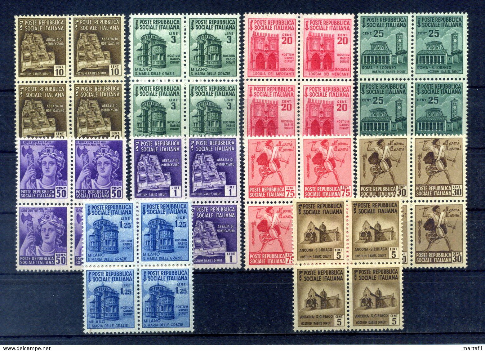 1944 Repubblica Sociale Italiana RSI S113 502/511 MNH **, Monumenti Distrutti, Senza Filigrana, Quartine - Ungebraucht