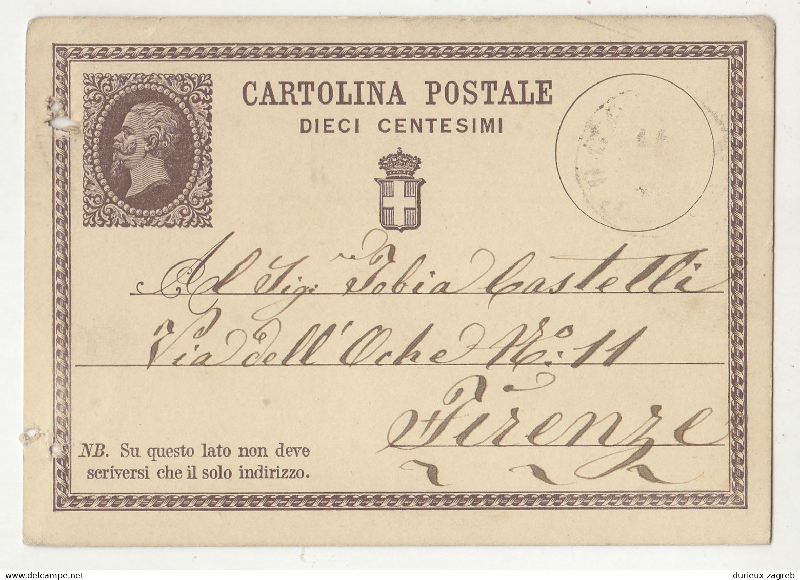 Italy Postal Stationery Postcard Posted 187? B230120 - Postwaardestukken