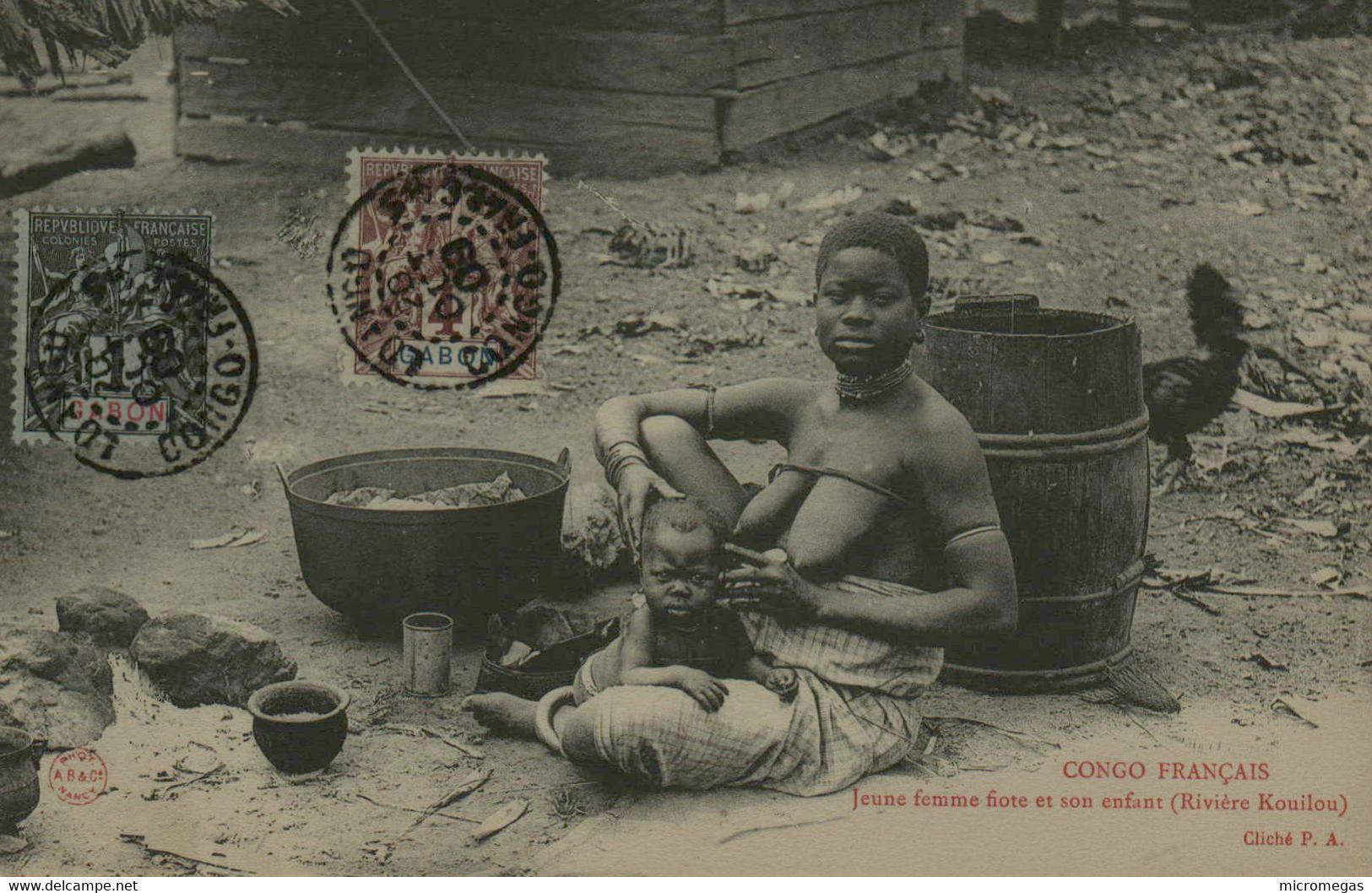 Congo Français - Jeune Femme Fiote Et Son Enfant (Rivière Kouilou) - Congo Français