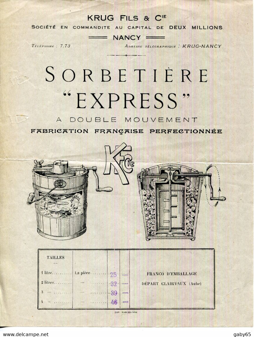 54.MEURTHE & MOSELLE.NANCY.SORBETIERE " EXPRESS " KRUG FILS ET Cie. - Advertising