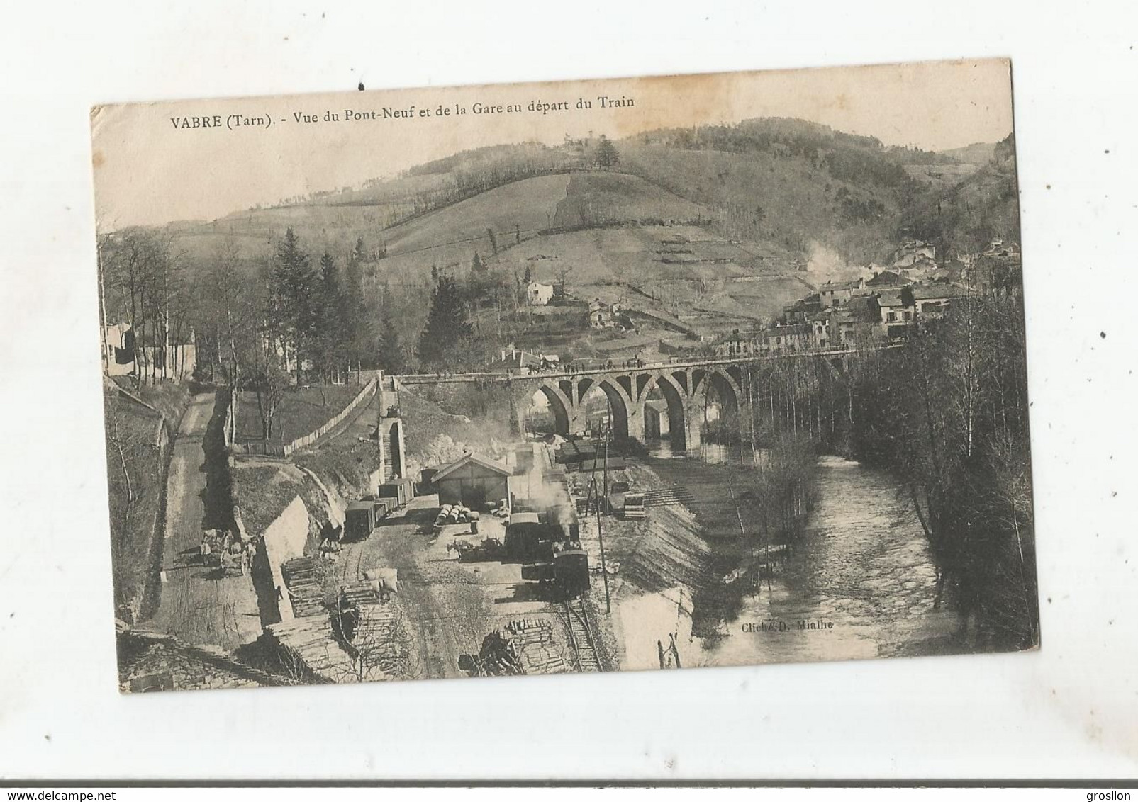 VABRE (TARN) VUE DU PONT NEUF ET DE LA GARE AU DEPART DU TRAIN 1909 - Vabre