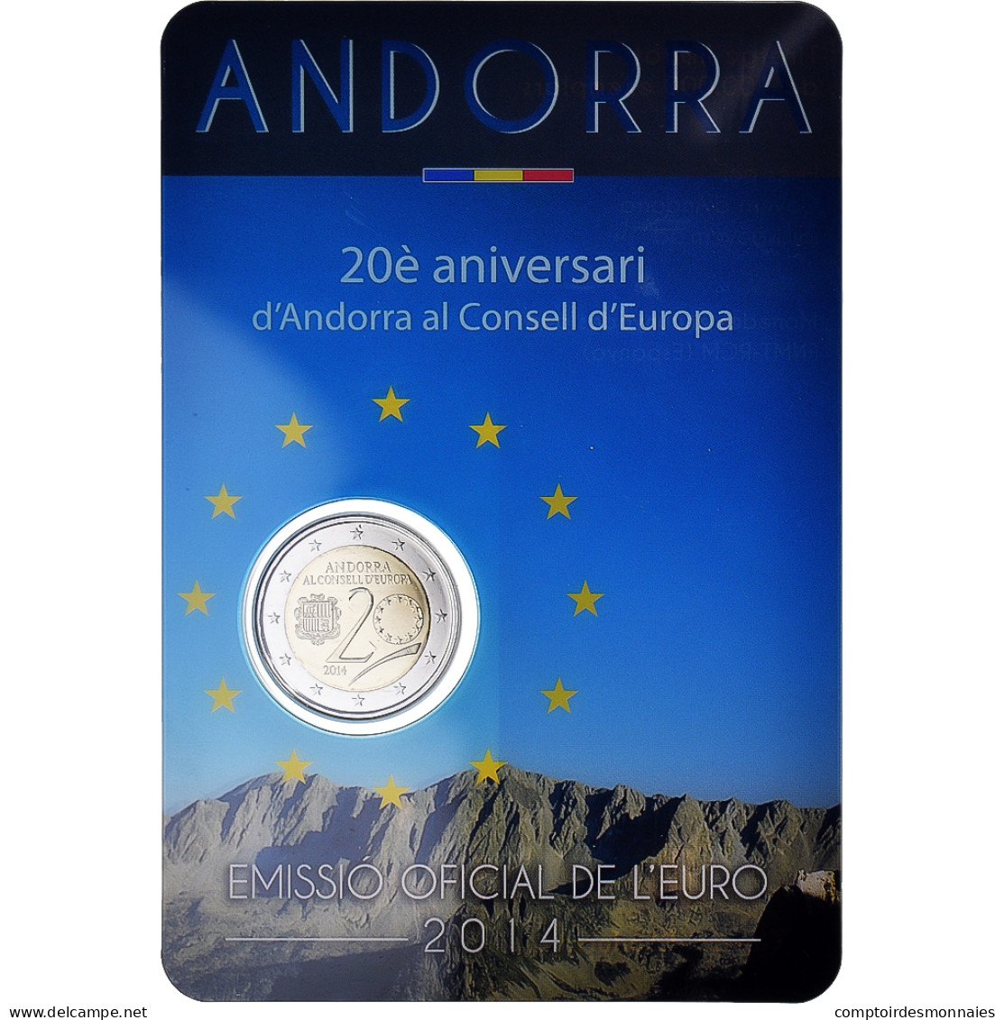 Andorre, 2 Euro, 20th Anniversary, 2014, Paris, BU, FDC, Bimétallique - Andorre