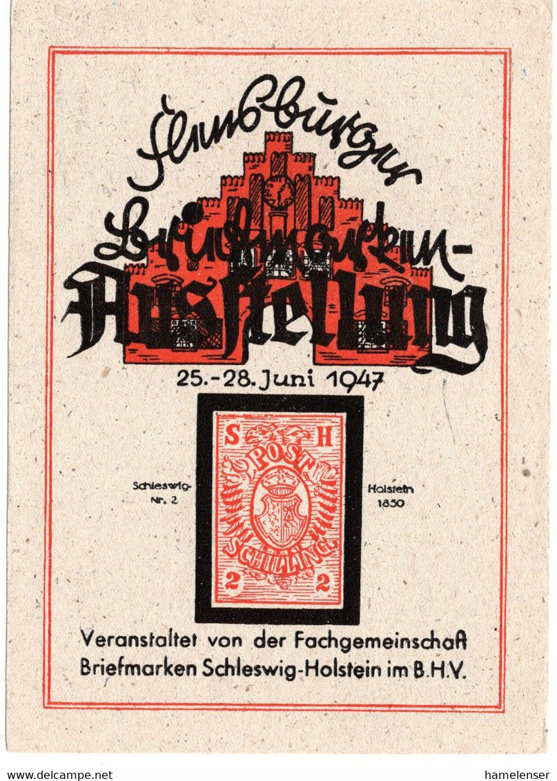 63587 - Alliierte Besetzung - 1947 - 12Pfg Arbeiter EF A AnsKte SoStpl FLENSBURG - NORDDEUTSCHER HAENDLERTAG - Briefmarkenausstellungen