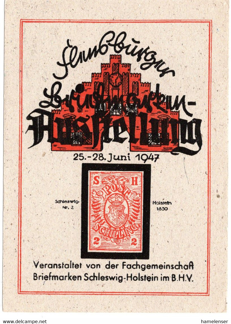63587 - Alliierte Besetzung - 1947 - 12Pfg Arbeiter EF A AnsKte SoStpl FLENSBURG - NORDDEUTSCHER HAENDLERTAG - Philatelic Exhibitions
