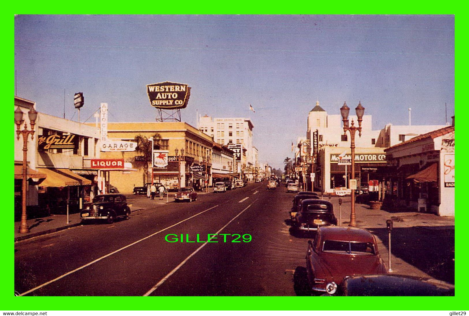 SANTA ANA, CA - MAIN STREET LOOKING NORTH - ANIMATED  VINTAGE CARS - WESTERN AURO SUPPLY CO - - Santa Ana