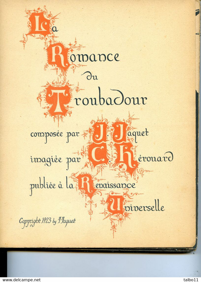 Livre - La Romance Du Troubadour - Jaquet ; Hérouard; 1923 - 75 Pages De Dessin En Ombres - Märchen