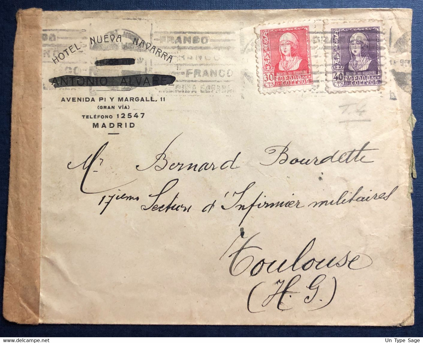 Espagne, Divers Sur Enveloppe De Madrid 14.1.1940 + Censure De Madrid, Pour La France - (B4214) - Cartas & Documentos