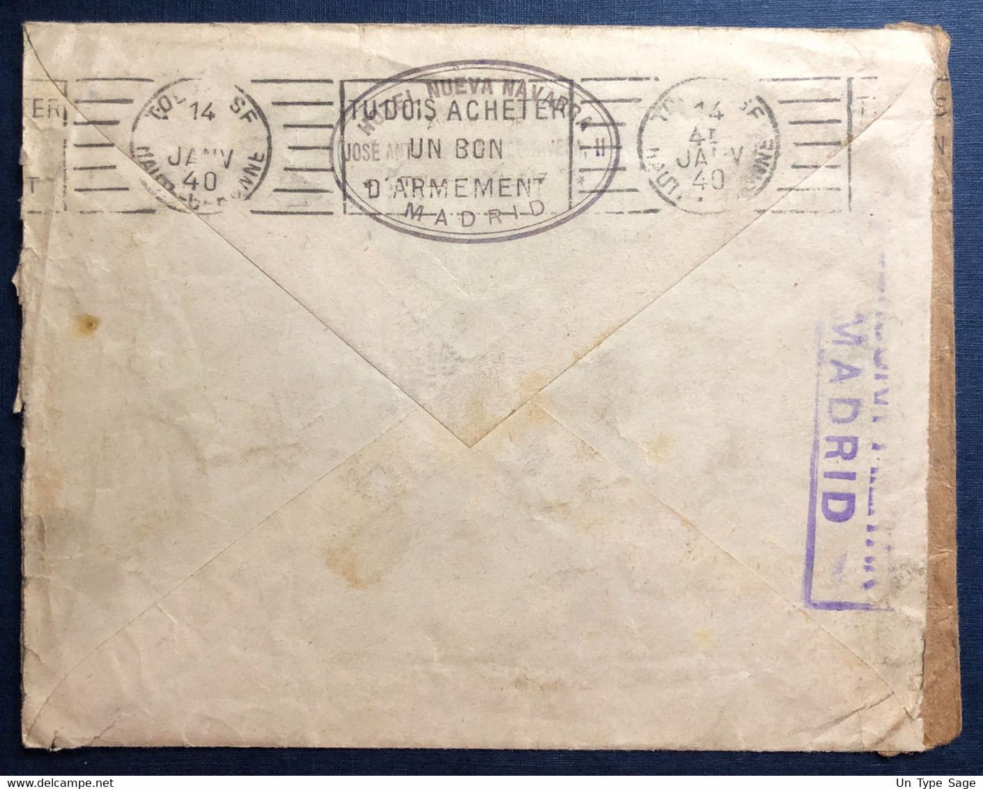 Espagne, Divers Sur Enveloppe De Madrid 14.1.1940 + Censure De Madrid, Pour La France - (B4214) - Cartas & Documentos