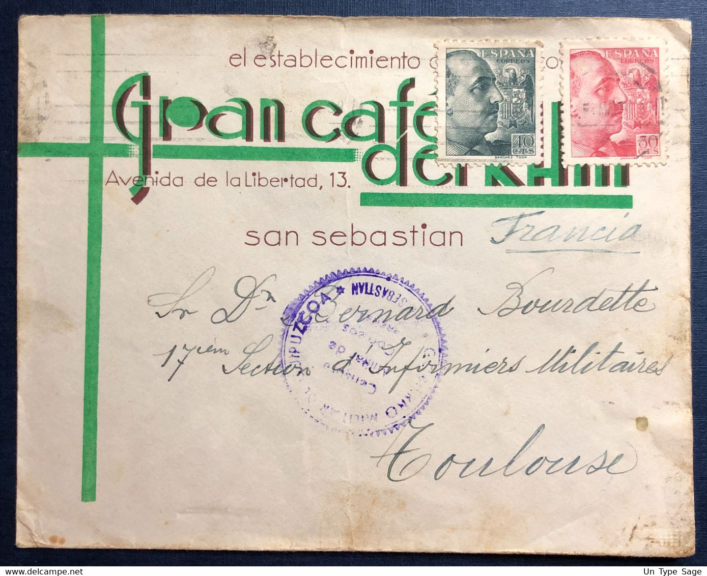 Espagne, Divers Sur Enveloppe De San Sebastian + Censure De San Sebastian, Pour La France - (B4216) - Storia Postale