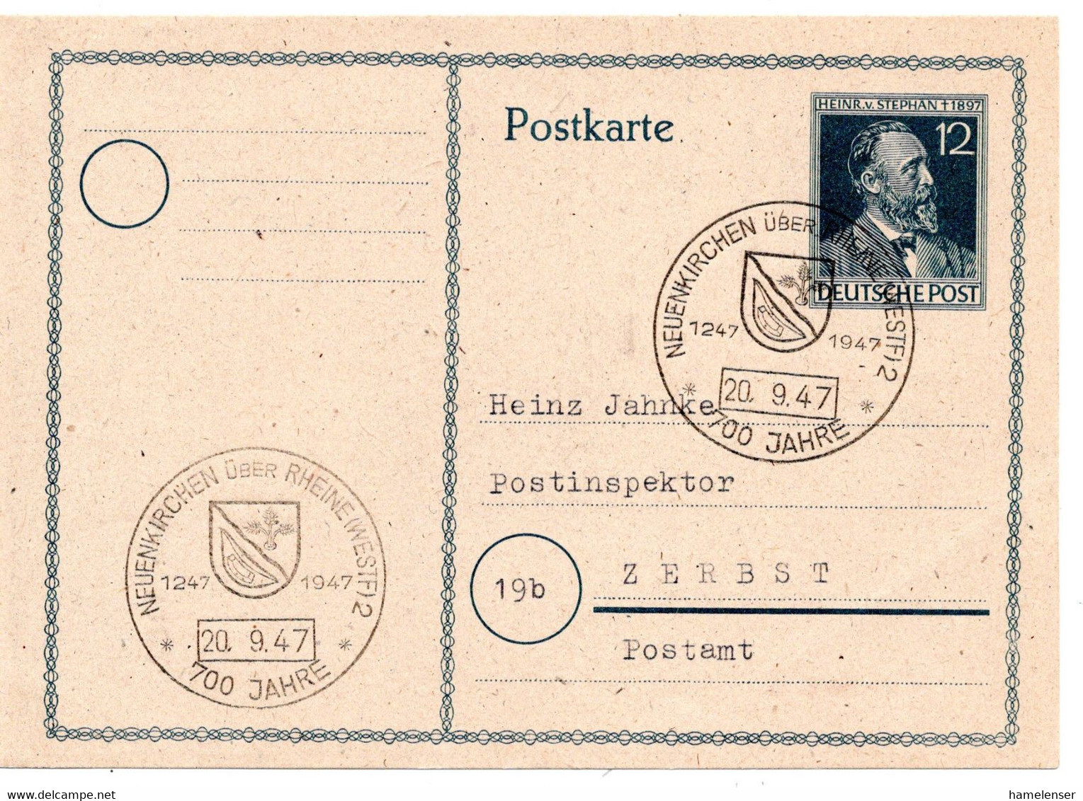 63602 - Alliierte Besetzung - 1947 - 12Pfg Stephan GAKte NEUENKIRCHEN - 700 JAHRE ... -> Zerbst - Other & Unclassified