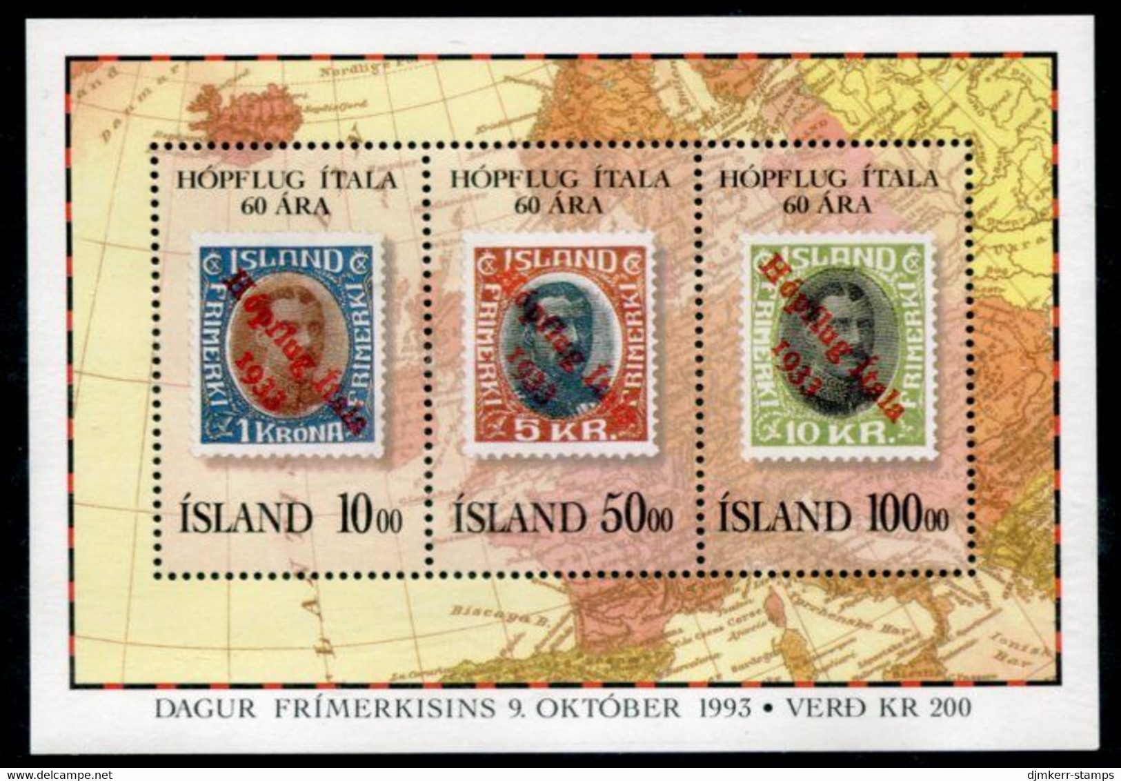 ICELAND 1993 Stamp Day: Balbo Flight Anniversary Block MNH / **  Michel Block 14 - Ongebruikt