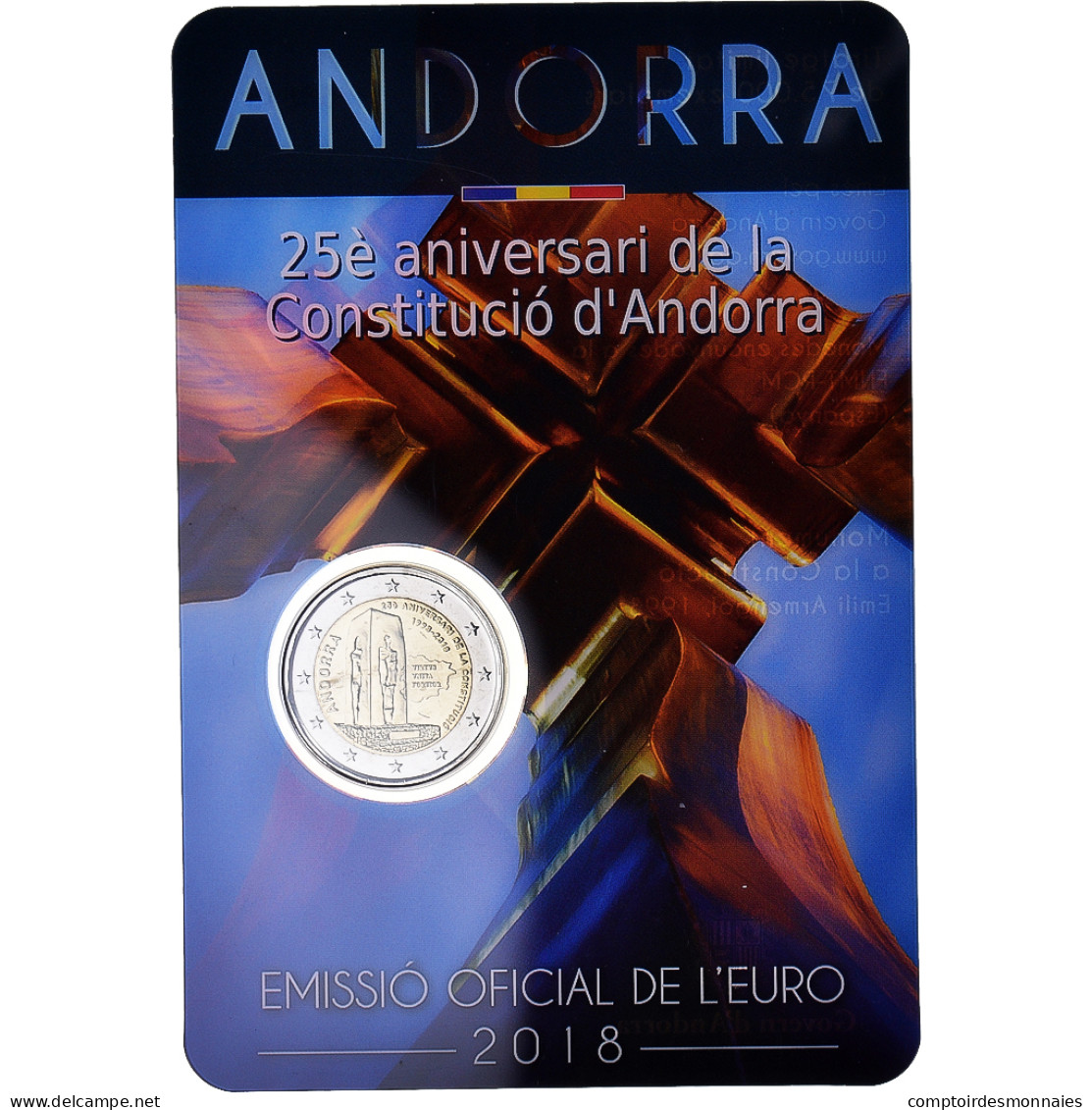 Andorre, 2 Euro, 25 Years Of Constitution, 2018, BU, FDC, Bimétallique - Andorra