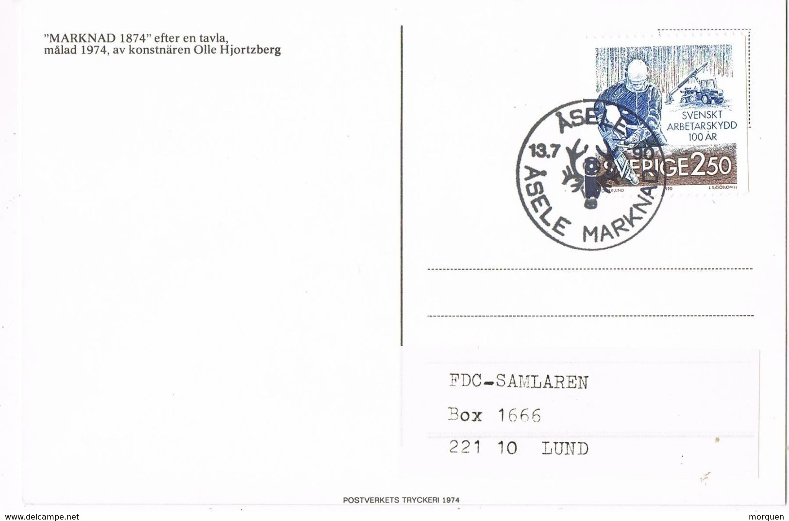 48533. Postal ASELE (Sverige) Suecia 1990.  Pintuira De Mercado De 1874 - Cartas & Documentos