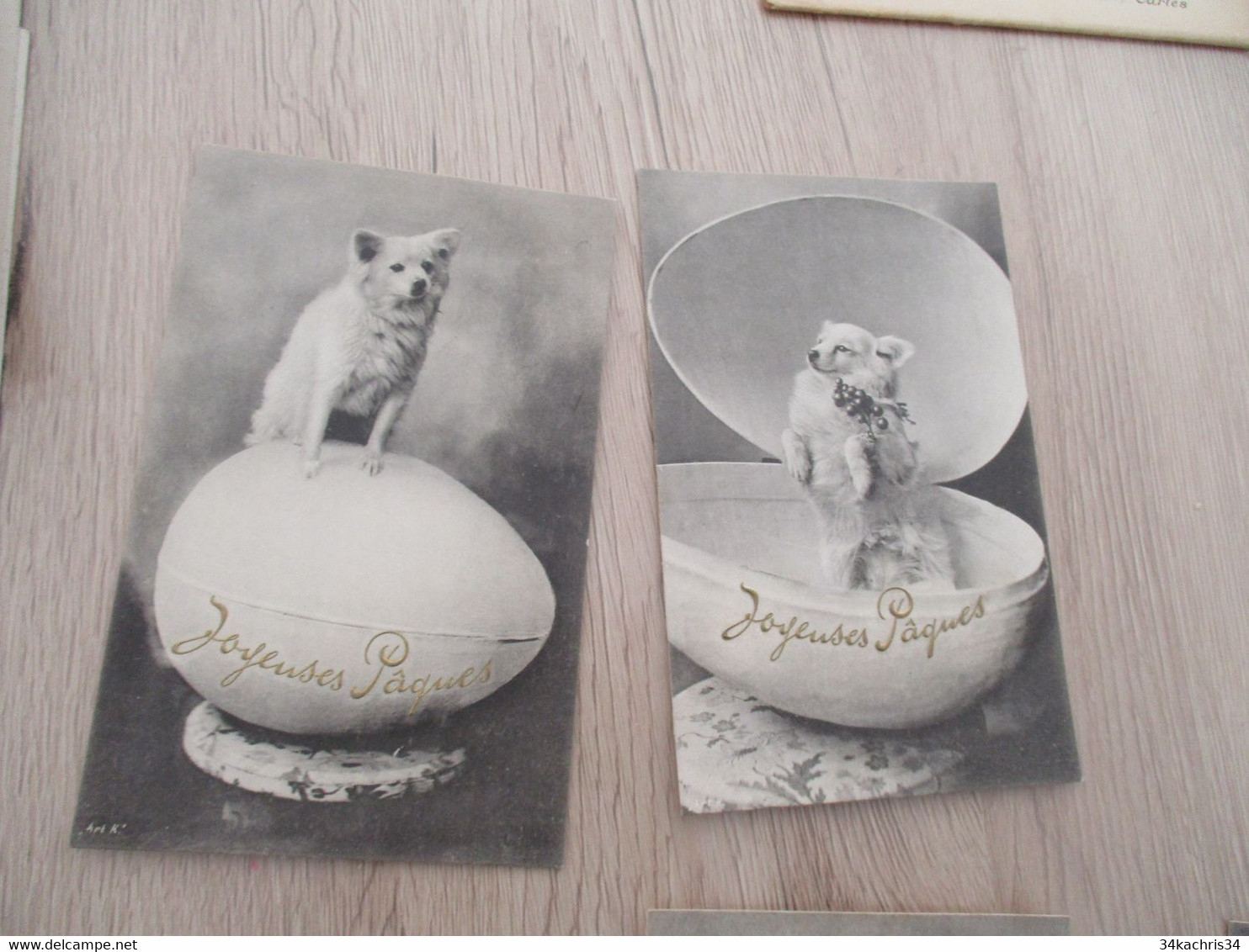 Série X 6 CPA Joyeuses Pâques Œufs Chiens Dog Art.K Très Bonne état +pochette état Moyen - Pâques