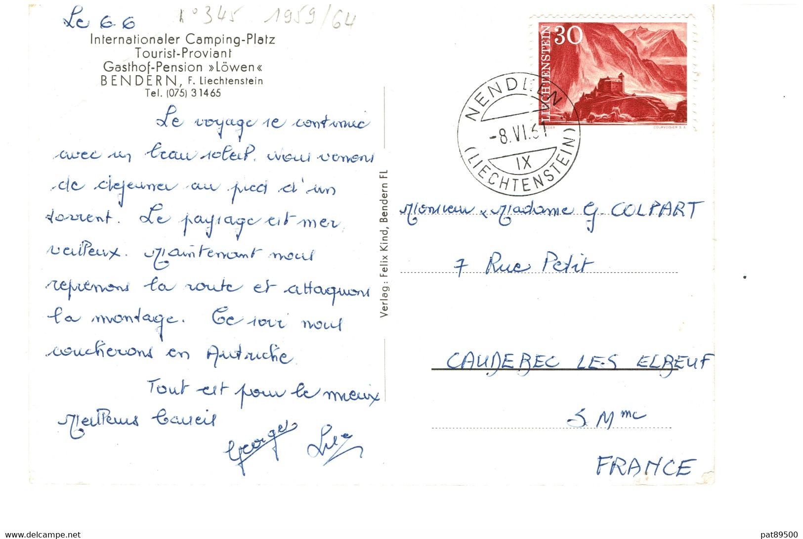 Liechtenstein YT 345 Sur Carte Postale Voyagée En 1961 / Peu Courant / Soldée - Cartas & Documentos