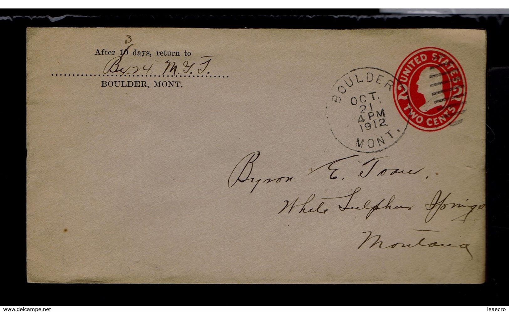 Gc7418 US Cover Postal Stationery "George Washington Famouse Man Mailed 1912 Slogan Pmk (flag) Boulder, Mont. »Montana ! - George Washington