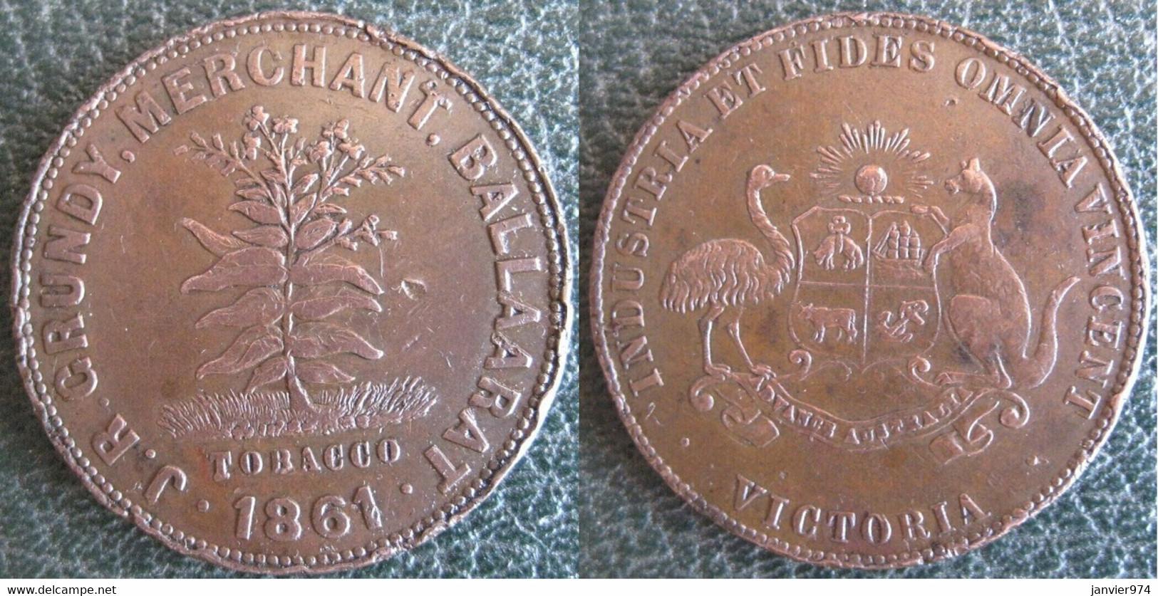 Australie 1 Penny Token 1861 JR Grundy Ballaarat Tobacco, Victoria - Victoria
