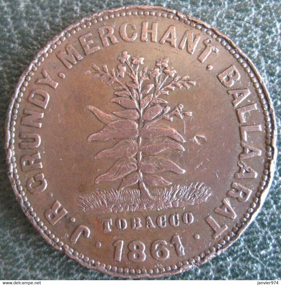 Australie 1 Penny Token 1861 JR Grundy Ballaarat Tobacco, Victoria - Victoria