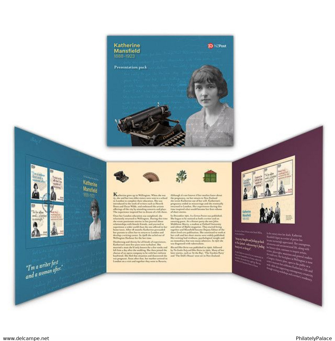 NEW ZEALAND 2023 Katherine Mansfield (1888 - 1983) ,Historical Literary Author, Presentation Pack - FDC + MS MNH (**) - Covers & Documents