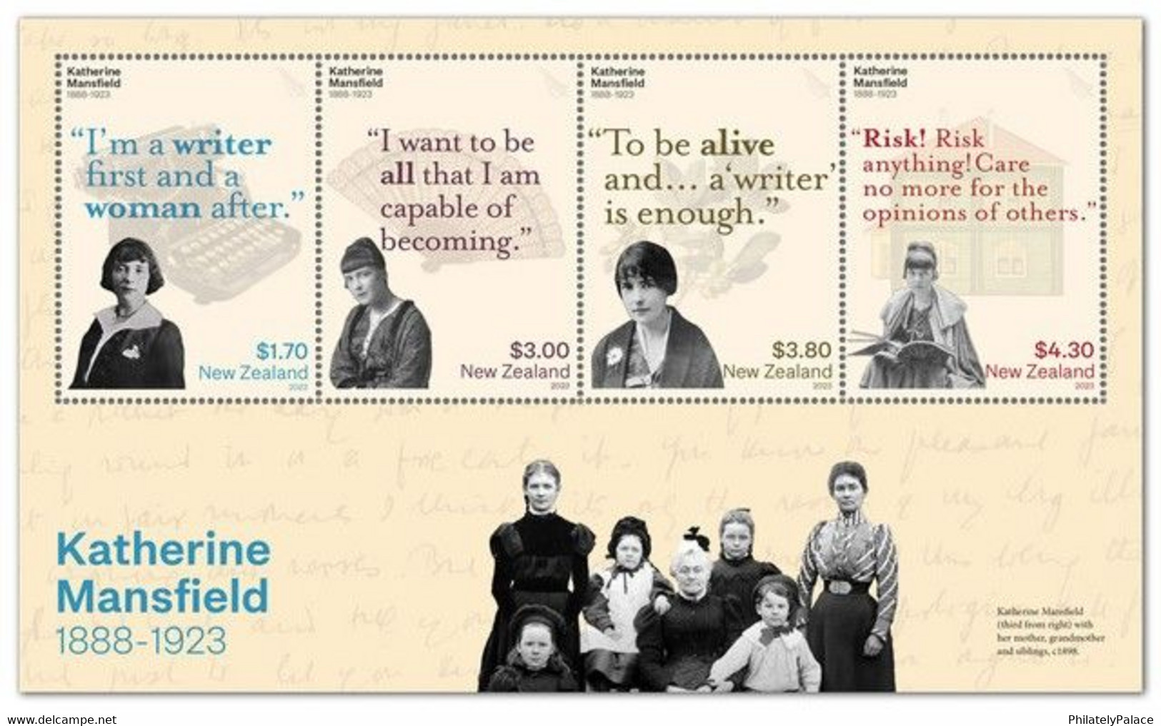 NEW ZEALAND 2023 Katherine Mansfield (1888 - 1983) ,Historical Literary Author, Presentation Pack - FDC + MS MNH (**) - Cartas & Documentos