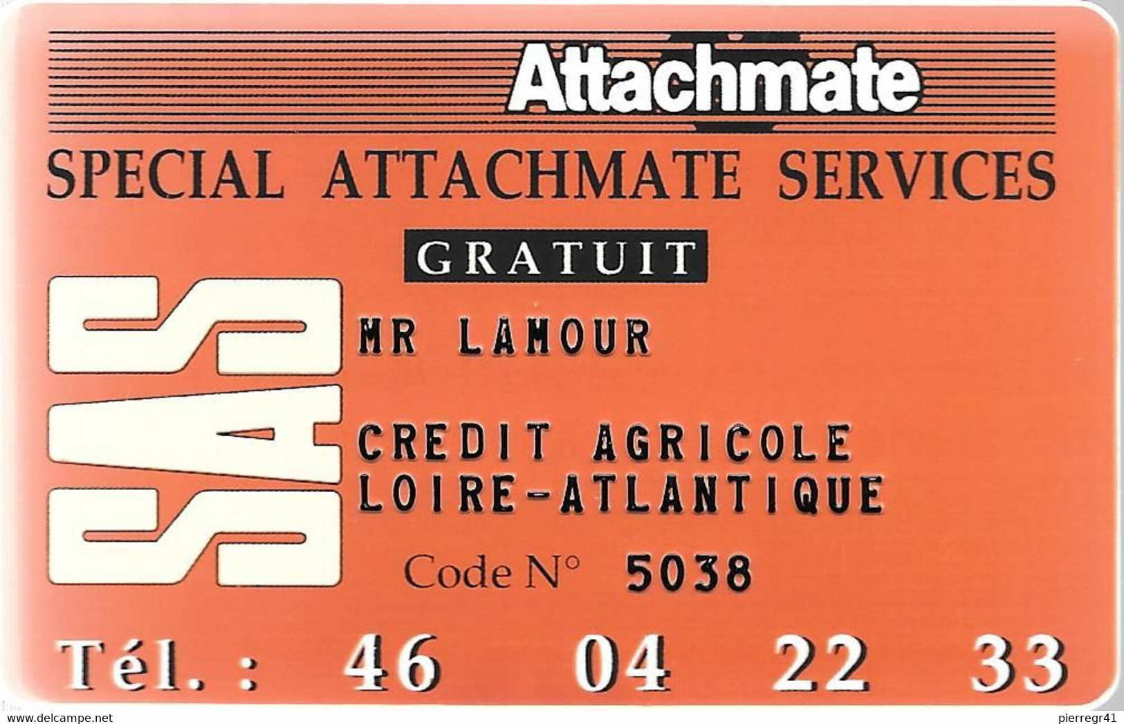 -CARTE-CREDIT AGRICOLE-Assistance-SPECIAL ATTACHMATE SERVICES-TBE-RARE - Disposable Credit Card