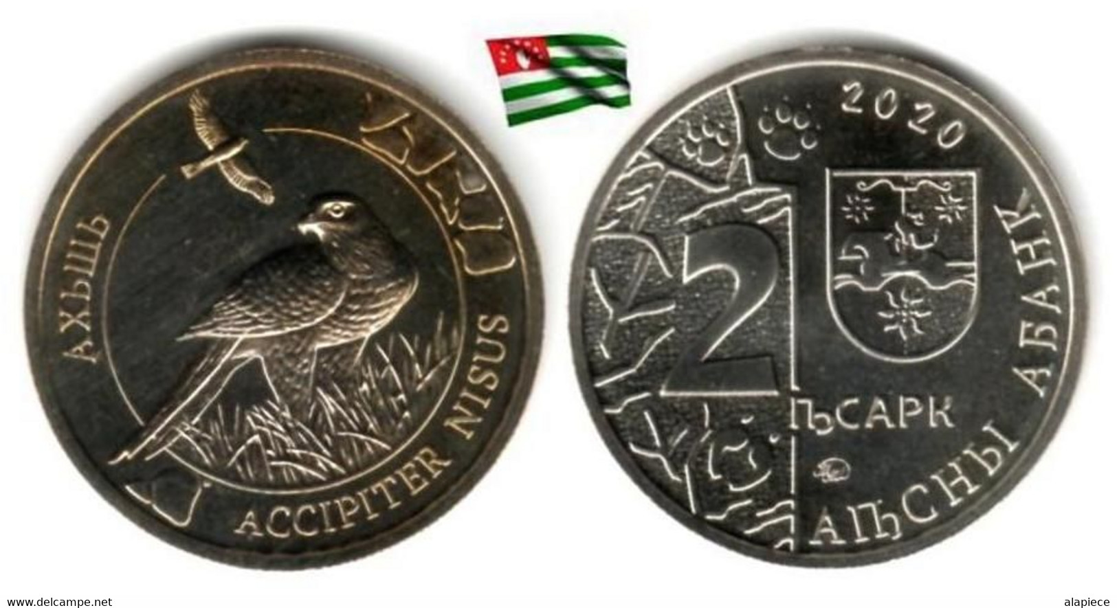 Abkhazia - 2 Apsars 2020 (Épervier D'Europe - UNC - Toned - 1000 Ex.) - Georgia