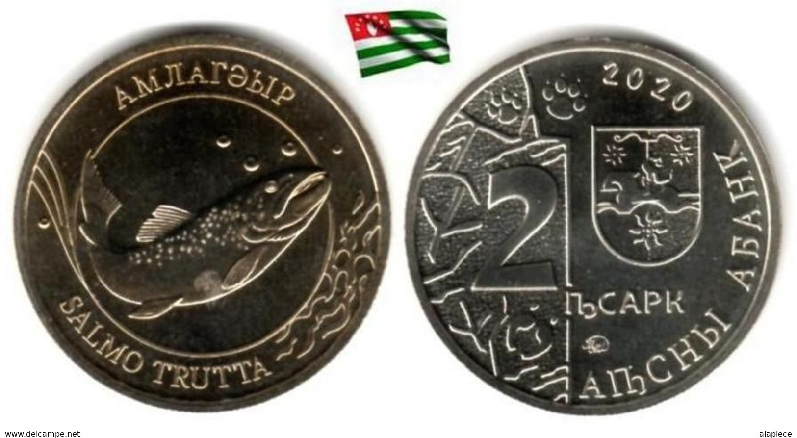 Abkhazia - 2 Apsars 2020 (Truite Commune - UNC - Toned - 1000 Ex.) - Georgië