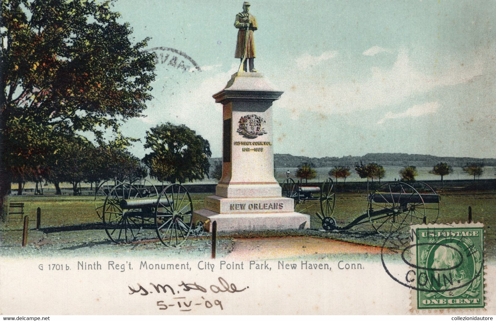 NEW HAVEN - NINTH REG'T. MONUMENT - CITY POINT PARK - NEW HAVEN - CONN. - CARTOLINA FP SPEDITA NEL 1909 - New Haven