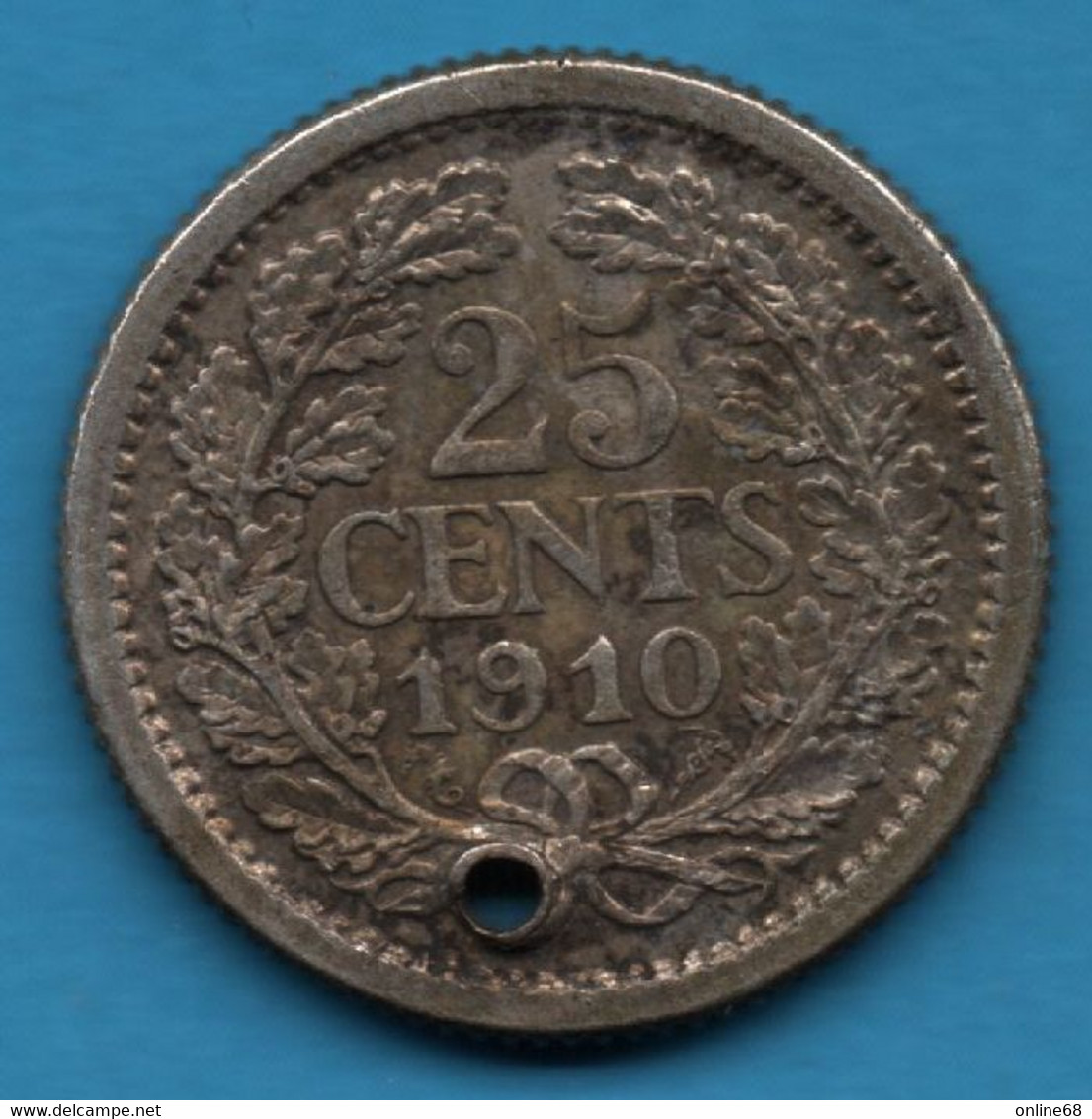 NEDERLAND 25 CENTS 1910 KM# 146 Argent 640‰ Silver WILHELMINA KONINGIN DER NEDERLANDEN - 25 Cent