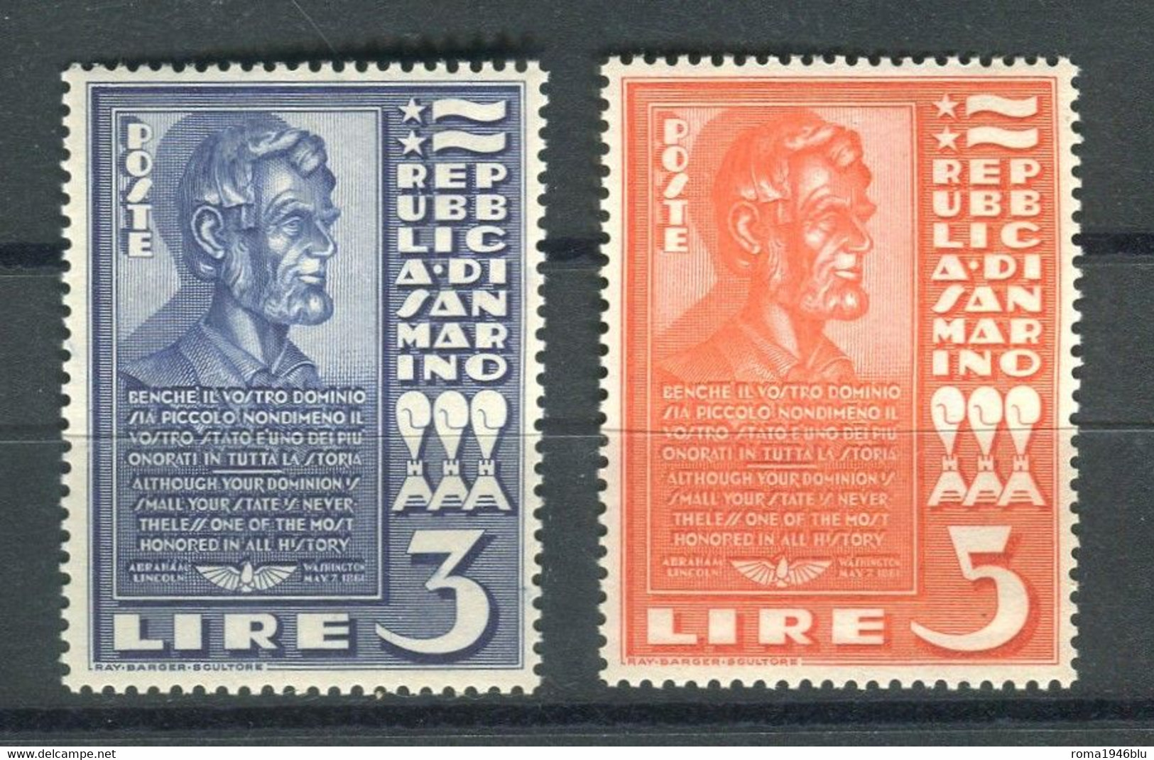 SAN MARINO 1938  ABRAMO LINCOLN ** MNH - Ongebruikt