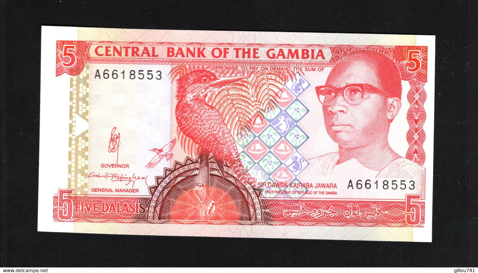 Gambie, 5 Dalasis, 1991-1995 ND "President Kairaba Jawara And Birds" Issue - Gambie